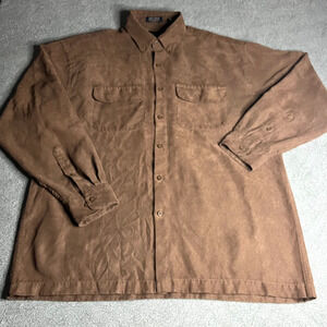 Van Heusen Soft Suede Shirt Mens Large 16-16 1/2 Brown Long Sleeve Button Up 90s
